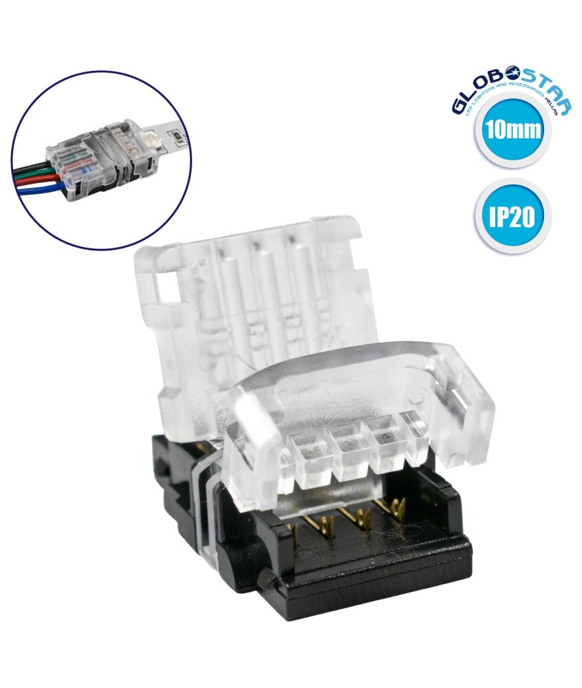 GloboStar® 70722 Ταχυσύνδεσμος Ένωσης IP20 - Strip To Cable Connector για Ένωση 1 x RGB Ταινίας LED Πλάτους 10mm με 1 x Καλώδιο Τροφοδοσίας